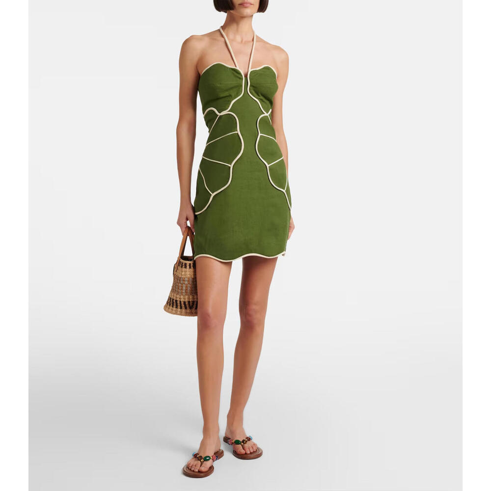 NEW, Farm Rio Asymmetric Neck Mini Dress in Green Sz L #MD1390 - Picture 2 of 10